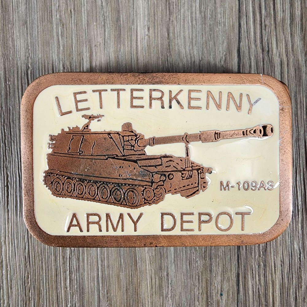Vintage 1981 Letterkenny Army Depot M109A3 Belt Buckle Hit Line USA Box‎